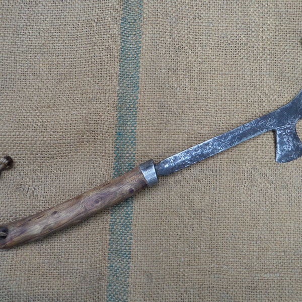 Vintage Decorated Antique Billhook Bushcraft Tool Falx Axe Weapon Hand Made Forged Wrought Iron