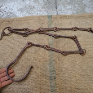 Antique twisted iron chimney chain with hook antique vintage hand forged fireplace fire pit