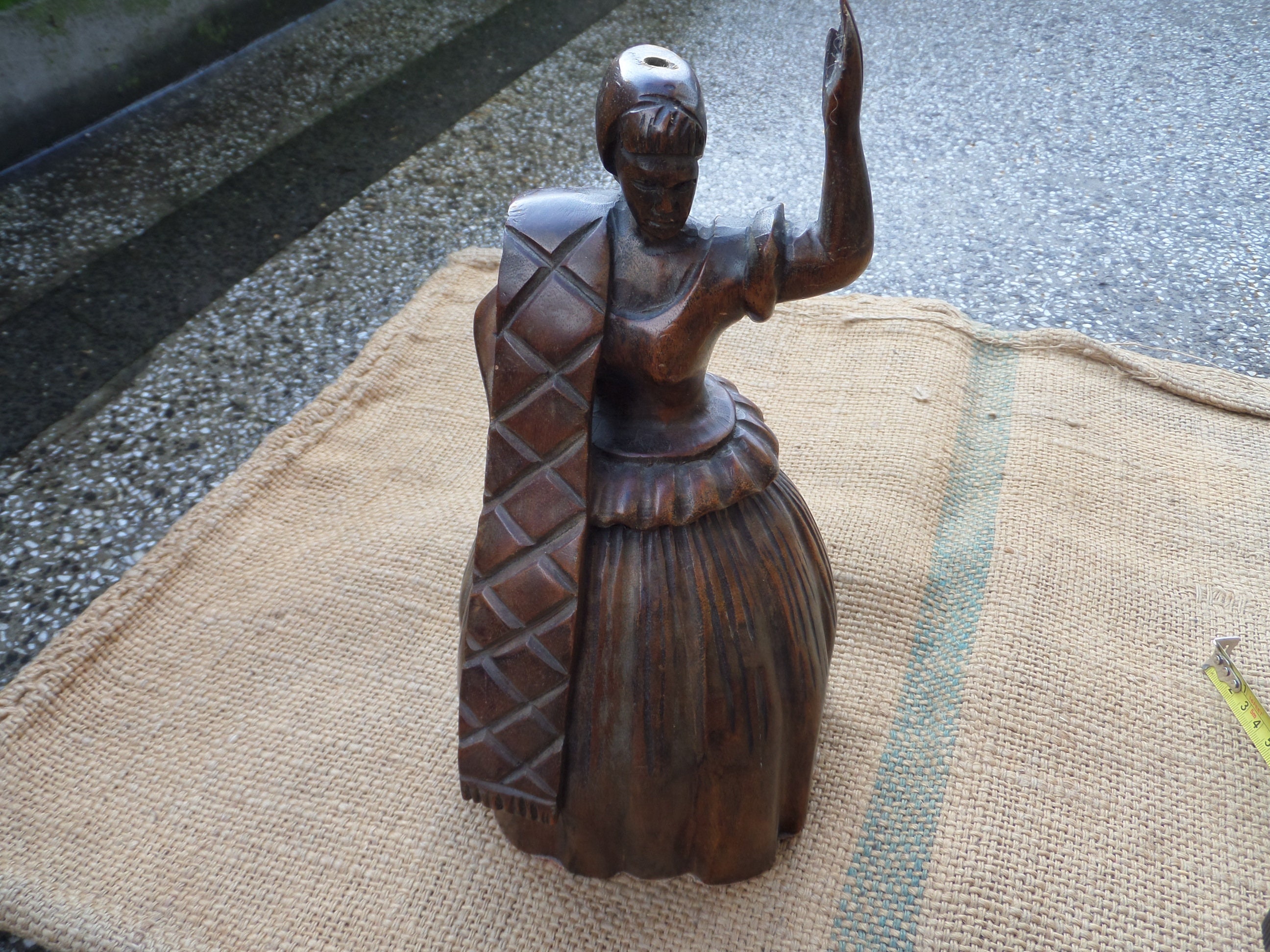 Vintage Carved Wood Wooden Statue Woman Girl Solid Wood Wood Carving Sculpture