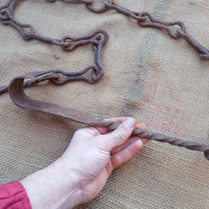 Antique twisted iron chimney chain with hook antique vintage hand forged fireplace fire pit