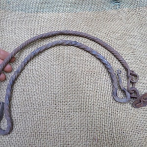 2 Antique Bucket Barrel Handle Handles Hand Forged Twisted Iron Flask