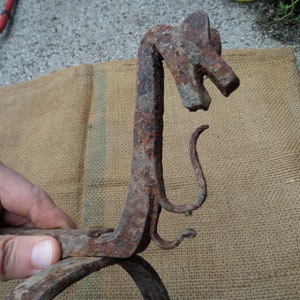 Antique Andiron Log Holder Fireplace Dragon Hand Forged Primitive Chimney Fire Pit Vintage