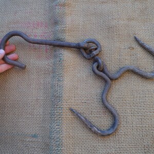 Antique Pivot Hanging Hook Vintage Fireplace Skinning Hook Wrought Iron Kitchen Workshop Farmhouse