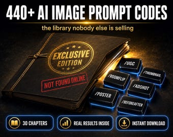 440+ AI Image Prompt Codes for Ecommerce, Social Media, Etsy (Instant Download)