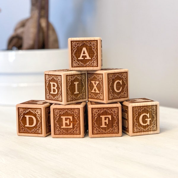 Animal and ABC Wooden Blocks | 7 Alphabet Blocks | Wooden Animal Blocks | Animal Toys | Handmade Blocks | Natural Wood Toy | ABC Block Set