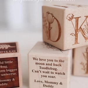 Floral Wood Alphabet Blocks Personalized Name Custom Name Blocks Handmade Wood Blocks Botanical Baby Shower Floral Nursery Decor image 4