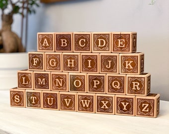 Animal and ABC Wooden Blocks | 26 Alphabet Blocks | Wooden Animal Blocks | Animal Toys | Handmade Blocks | Natural Wood Toy | ABC Block Set