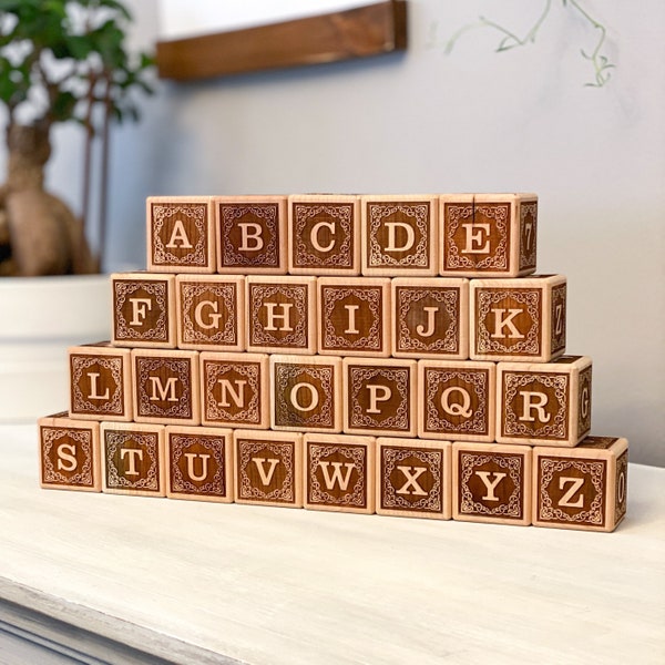 Animal and ABC Wooden Blocks | 26 Alphabet Blocks | Wooden Animal Blocks | Animal Toys | Handmade Blocks | Natural Wood Toy | ABC Block Set