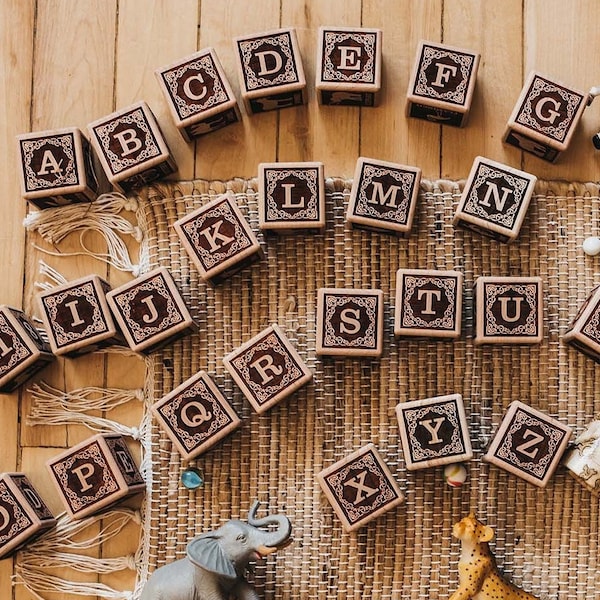 Animal and ABC Wooden Blocks | 26 Alphabet Blocks | Wooden Animal Blocks | Animal Toys | Handmade Blocks | Natural Wood Toy | ABC Block Set