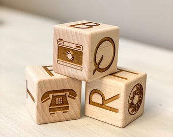 ABC Blocks | 7 Wooden Block Toys | Laser Engraved Handmade Blocks | Baby Blocks | Childrens Blocks | Building Blocks | Wood Alphabet Blocks