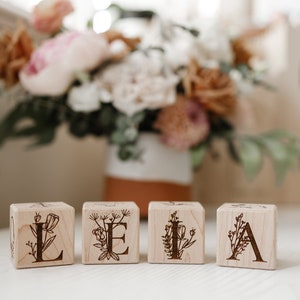 Floral Wood Alphabet Blocks Personalized Name Custom Name Blocks Handmade Wood Blocks Botanical Baby Shower Floral Nursery Decor image 8