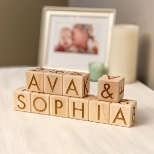 Personalized Name Blocks | 1.75" Solid Maple | Minimal Design  Custom Name Blocks | Handmade Wood Blocks | Baby Shower Gift | Nursery Decor