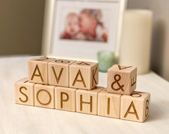 Personalized Name Blocks | 1.75" Solid Maple | Minimal Design  Custom Name Blocks | Handmade Wood Blocks | Baby Shower Gift | Nursery Decor
