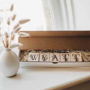 Floral Wood Alphabet Blocks Personalized Name Custom Name Blocks Handmade Wood Blocks Botanical Baby Shower Floral Nursery Decor image 3