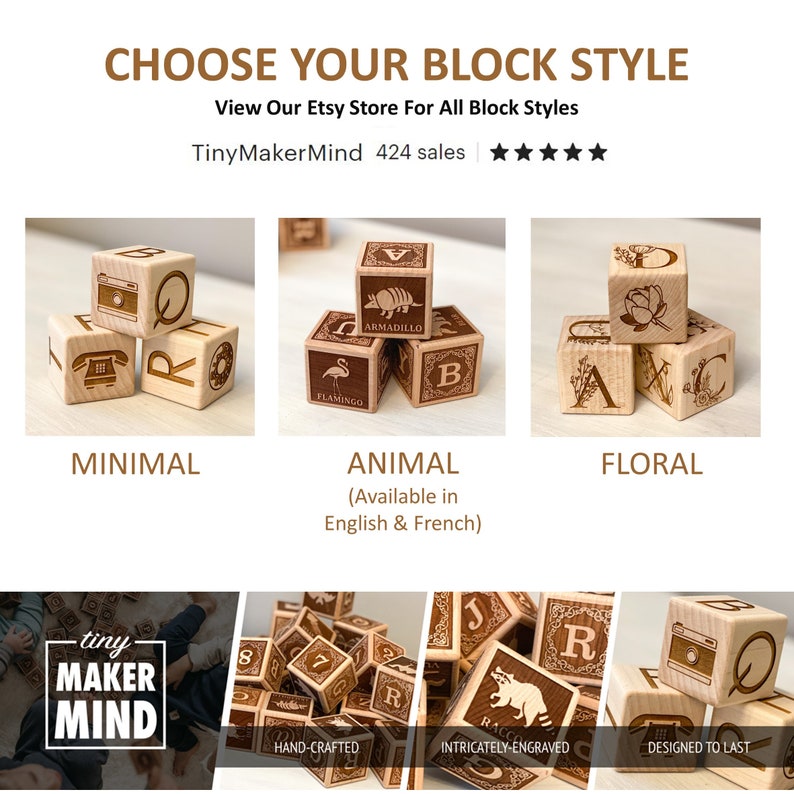 Wooden Blocks Kids Birthday Gift Set of 26 Floral ABC Animal Blocks Montessori Toys Wooden Decor Gifts for Baby Alphabet Blocks