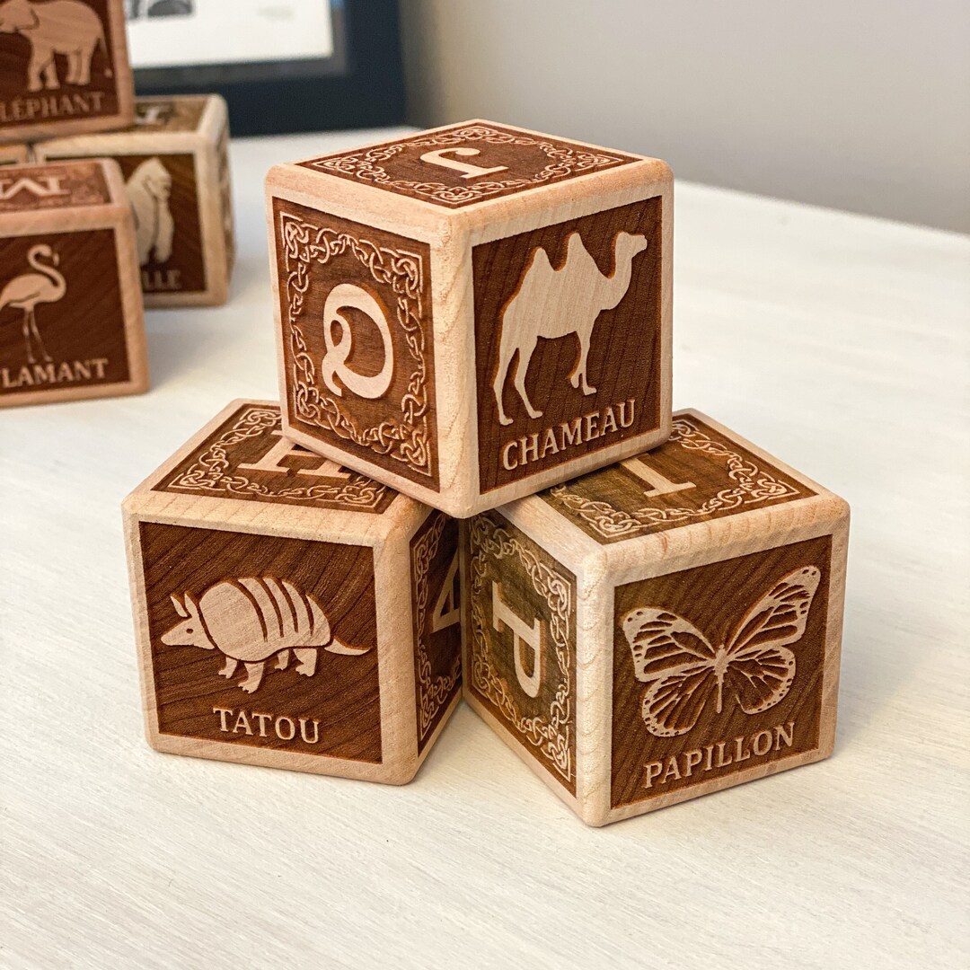 French Animal ABC Wooden Blocks 7 Blocs Alphabet Français Francais