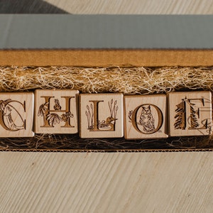 Nature Themed Wood Blocks | 1.75" Solid Maple Hardwood Personalized Name Blocks | Custom Name Blocks | Floral Baby Shower | Nursery Decor