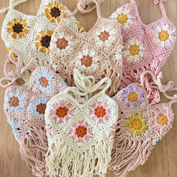 Daisy sunflower fringe crop top / two groovy / crochet crop top / client closet / toddler baby girl summer top