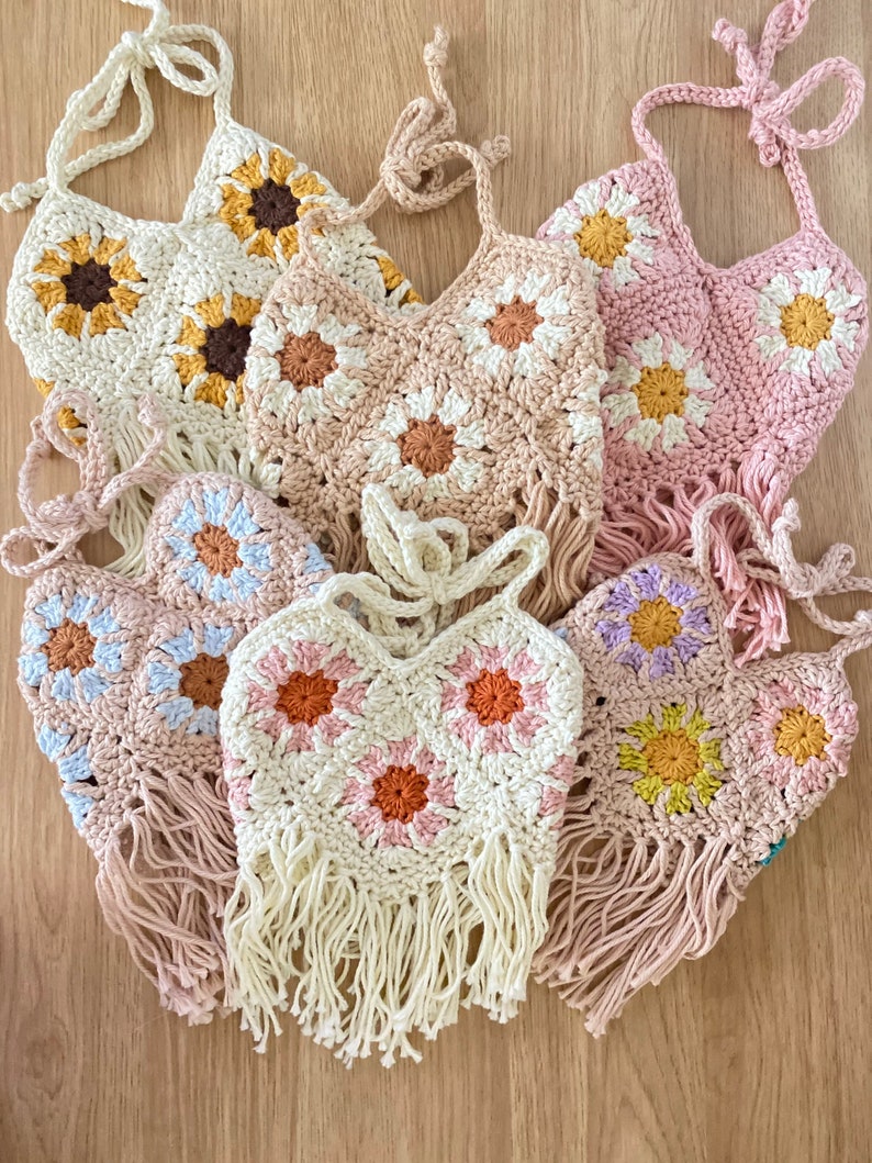 Daisy sunflower fringe crop top / two groovy / crochet crop top / client closet / toddler baby girl summer top 