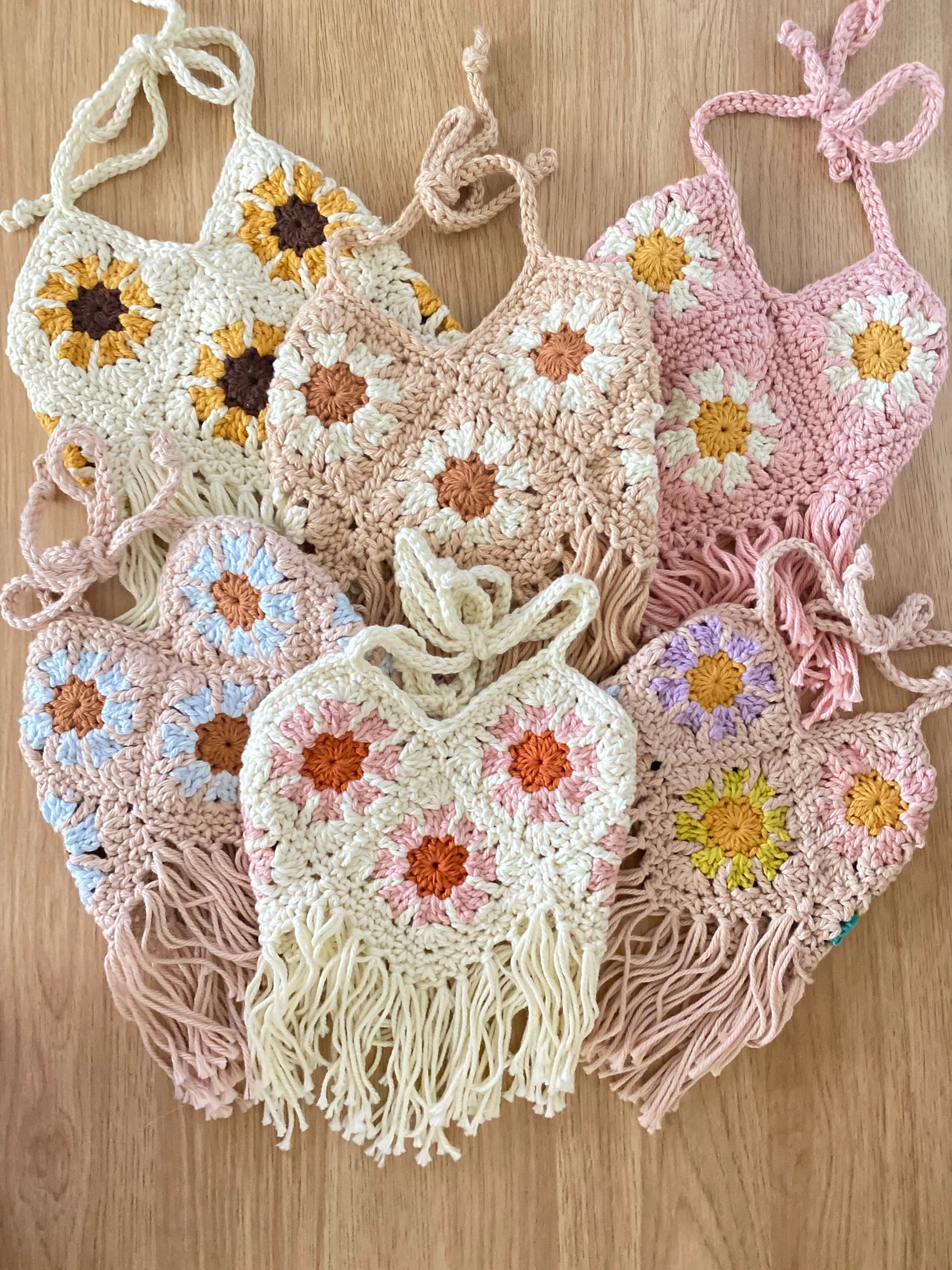 Daisy sunflower fringe crop top / two groovy / crochet crop top / client closet / toddler baby girl summer top