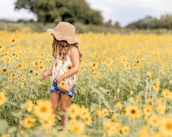 Daisy sunflower fringe crop top / two groovy / crochet crop top / client closet / toddler baby girl summer top