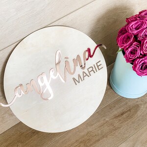 Acrylic on Wood Circular Sign First and Middle Name Nursery Sign Backdrop Sign Girl Sign Double Layer Boy Room Sign