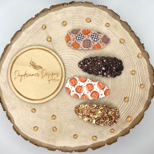 Fall Autumn Pumpkins Scalloped Faux Leather & Glitter Oversized Hair Clips Barrettes Hair Accessories Boo Basket
