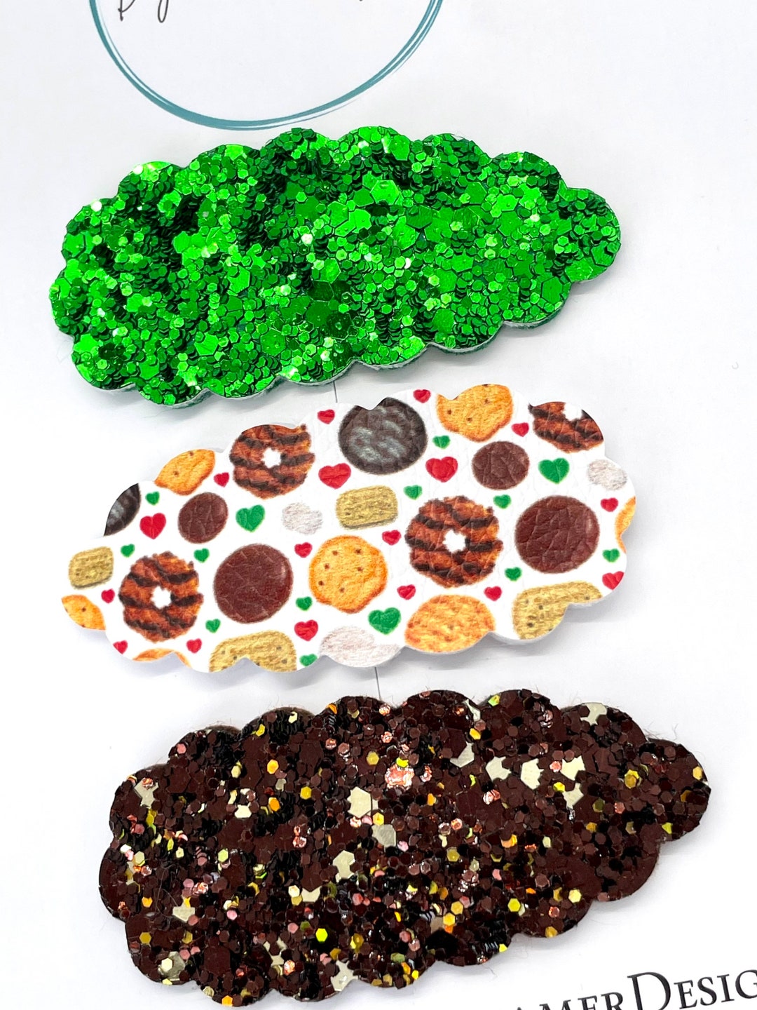 Girl Scouts Cookies Faux Leather and Glitter Scalloped Snap Clips 2