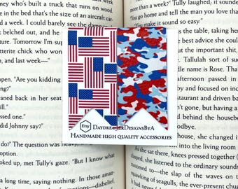 American Flag & Camo Faux Leather Magnetic Bookmark Set