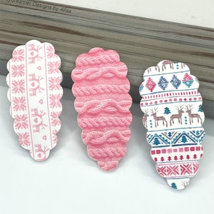 Nordic Pink Reindeer Sweater Cable Knit Christmas Hair Clips Stocking Stuffer Holiday Parties Pictures