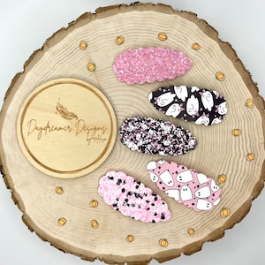 Girly Ghosts Pink Halloween Hair Clips Faux Leather and Glitter Snap Clips Hair Accessories Boo Basket Gifts Girls Outfits