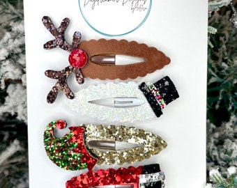 Christmas Handmade Embellished Glitter Hair Clips Reindeer Snowman Elf Santa Barrettes Girls Holiday Party Accessories
