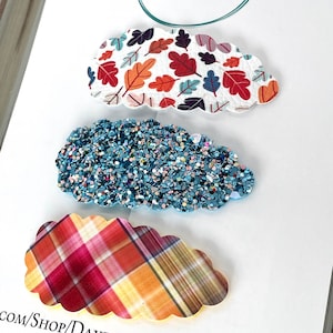 Falling Leaves Plaid Glitter Set of 3 Hair Clips Autumn Back to School Thanksgiving Girls Accessories