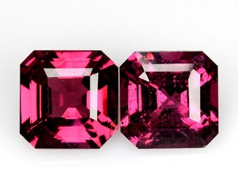 Par de granates rodolitos naturales: piedras preciosas de corte princesa cuadrado, rosa y morado