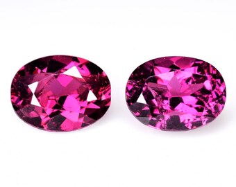 3.45 Ct Natural Rhodolite Garnet Pair: Purple Pink Oval Cut Gemstones