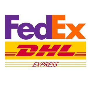 Peut inclure: Logos FedEx et DHL Express sur fond blanc. Le logo FedEx est violet et orange. Le logo DHL est rouge et jaune, avec le mot &laquo; EXPRESS &raquo; en dessous.