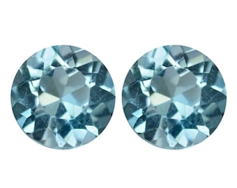 NATURAL TOPAZ GEMSTONES / 4.700Cts & 8mm - Blue Natural Topaz Round Cut Pair of 2Pcs Loose Gemstones / blue topaz Ring Pendant / Refer Video