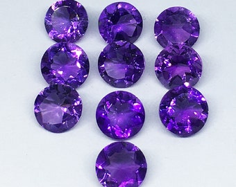 NATURAL AMETHYST GEMSTONES! 12.00Cts & 7x7x4mm_ Purple Natural Amethyst Round Cut Calibrated 10Pcs Lot Gemstones! Natural Amethyst Necklace