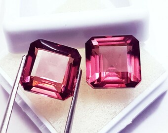 Par de granates rodolitos naturales: 2,05 ct rosa púrpura corte princesa cuadrado