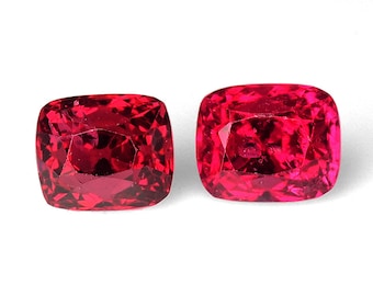 Hot Pink Red Spinel Gemstones: 1.35 Ct Cushion Cut Pair