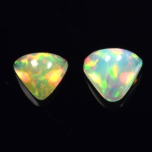 NATURAL OPAL GEMSTONE! 1.300Cts & 6x6x3.5mm _ Rainbow Multi-color Natural Opal Trillion 2PC'S Loose Gemstones. White Opal Ring / Watch Video