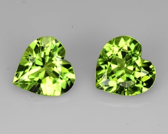2.450Cts & 7mm _ Natural Peridot Heart Cut Pair Loose Gemstones! Natural Peridot Loose gemstone / Peridot Pendant / Peridot Ring / See Video