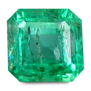 May include: A vibrant green emerald gemstone with a square cut and a polished finish.