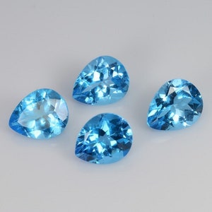 NATURAL TOPAZ GEMSTONES / 8.900Cts & 10x7x4mm _ Swiss Blue Natural Topaz Pear Cut 4Pc&#39;s Lot Loose Gemstones / Swiss blue topaz Ring Jewelry