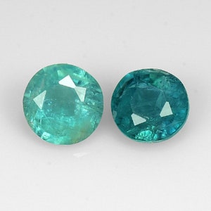 Piedras preciosas de grandidierita natural: corte redondo, verde azulado, 0,650 ct (2 unidades)