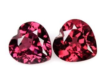 Heart Cut Rhodolite Garnet Gemstones: 1.95 Cts, Pink Red, 6mm (2 Pcs)
