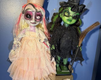 Wicked-inspirerade Glinda & Elphaba anpassade Disney-animatörsdockor – OOAK handgjorda skräckfantasikonstdockor