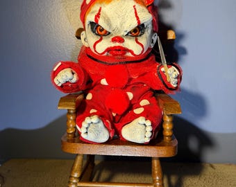 Custom Pennywise inspired Rocking Baby Goolie - Custom Horror Art Doll with Rocking Chair