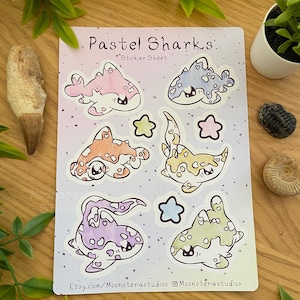 Grande feuille d'autocollants Requins pastel l Papeterie l Stickers