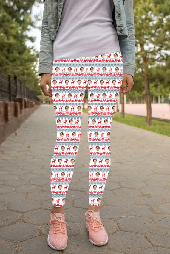Personalized Leggings with Face, - Custom Christmas Nordic pattern Leggings  For Women-Design Christmas Leggings